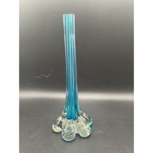 Vintage Mid Century Blue Elephant Foot Bud Vase 8"